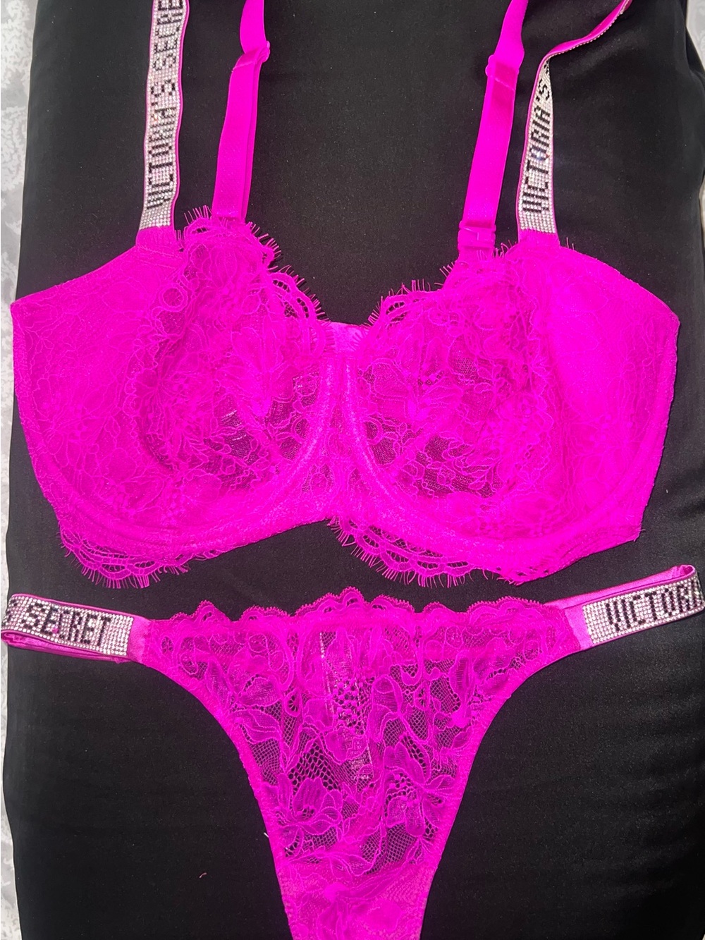 Victoria's Secret Neon Pink Lace Bra & Thong Set